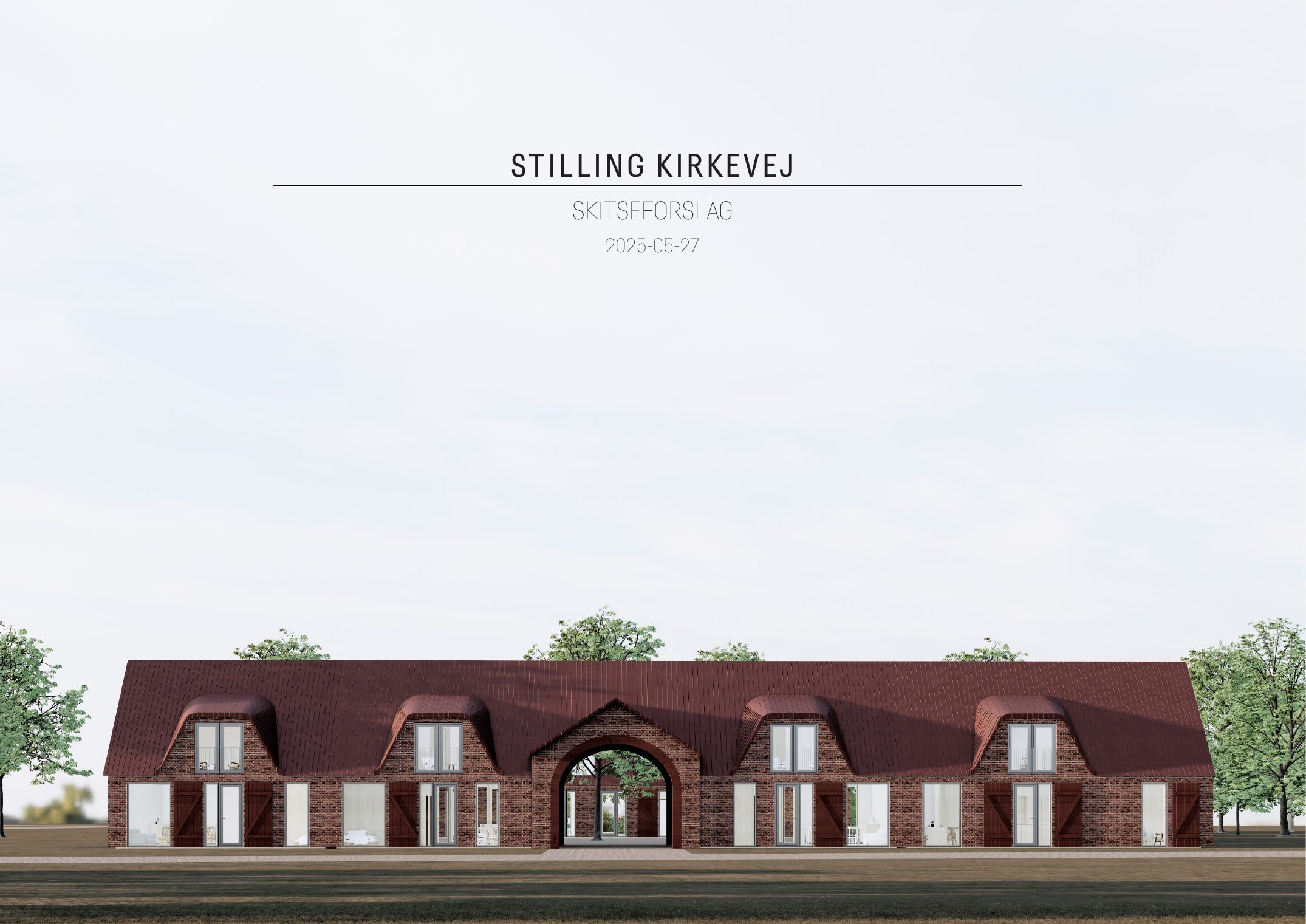 Facade med port — bofællesskabet på Stilling Kirkevej